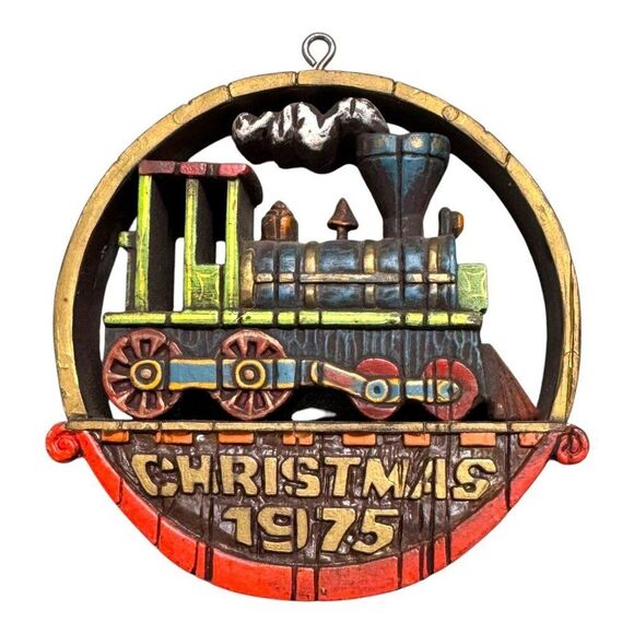 Vintage Hallmark Twirl About Christmas Ornaments Set 1975 1976 Train Angel Tree - Picture 6 of 7